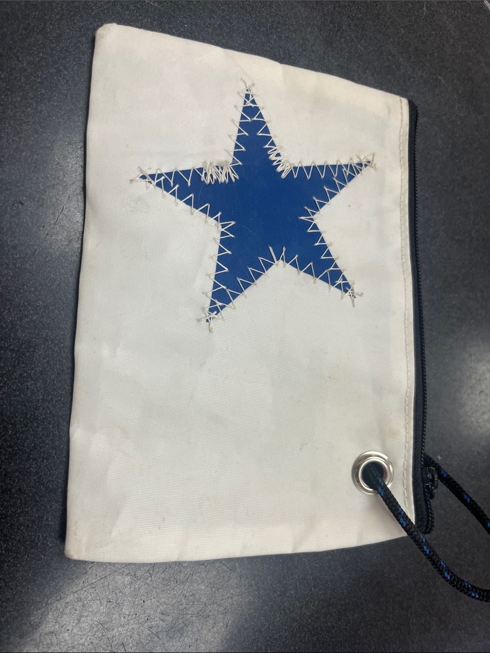 White Clutch Wristlet with Blue Star Accent